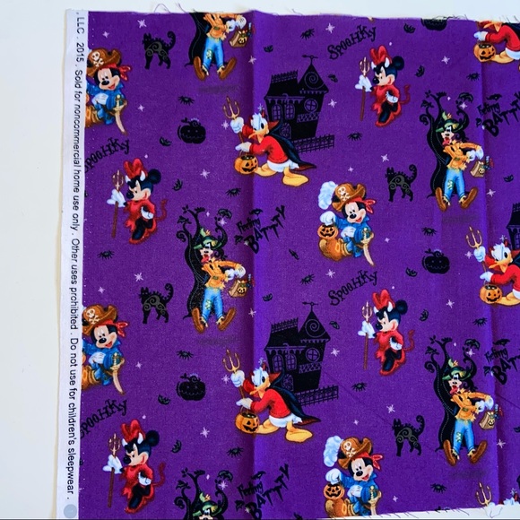 Disney Minnie Mickey Mouse Spooky Halloween Fabric 1/3 Yard 12x44 Purple/Multi - Picture 5 of 8